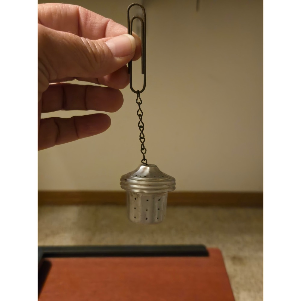 Vintage Silver Tone Metal Miniature Tea Infuser Steeper with Chain Hook As-Is